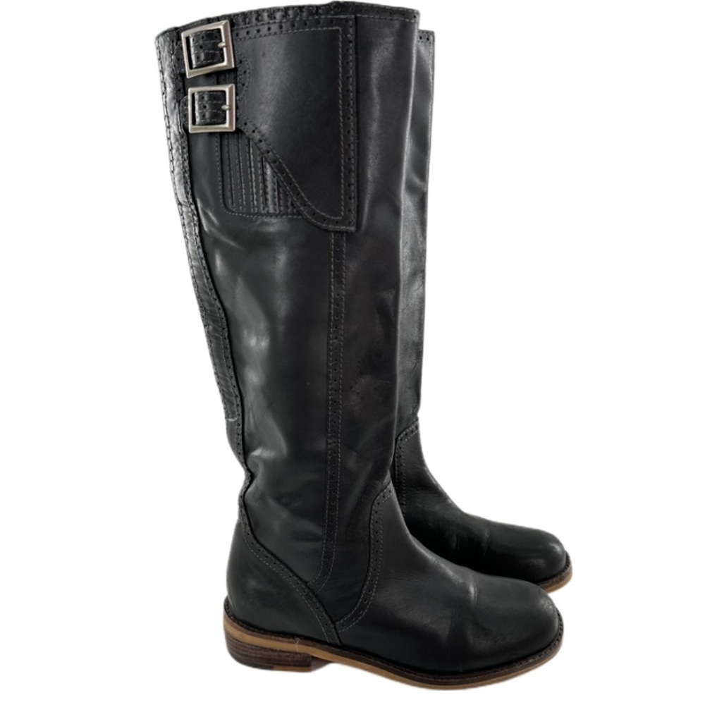 Lucky brand Andrea knee high boots size 6 36 black leather moto biker biker